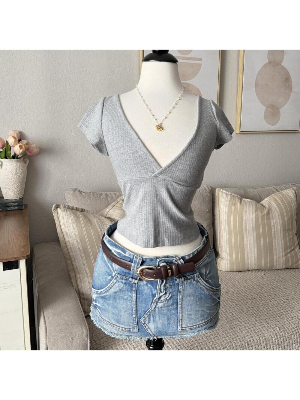 Tiger Mist Ribbed Wrap Top